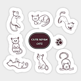 Sticker set  Cats Brown color  line art Sticker